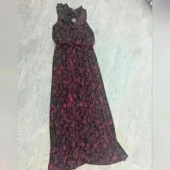LOFT  Red and Black Floral Maxi Dress - size small - Picture 7 of 7